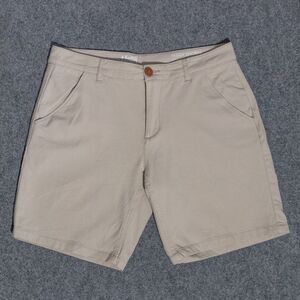 Mugsy Jeans Teddy Shorts Men's 32 9" Flat Front Khaki Tan Chino Stretch K4SNLK